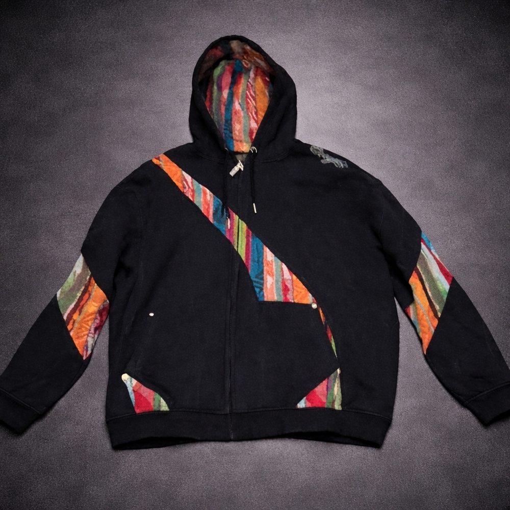 Rare Coogi Colorful Striped Black Hoodie